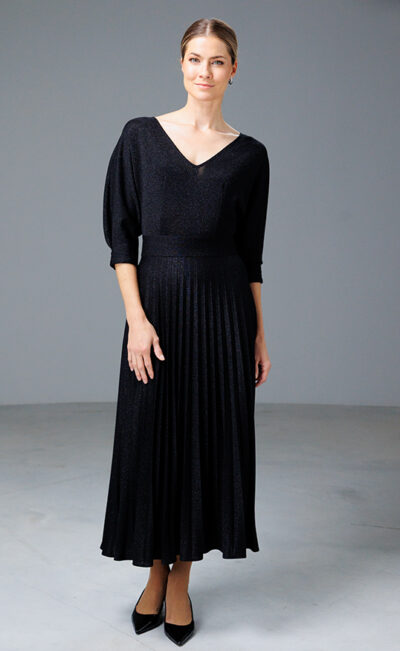 PLEATED MIDI DRESS MOONIKA BLACK SPARKLE
