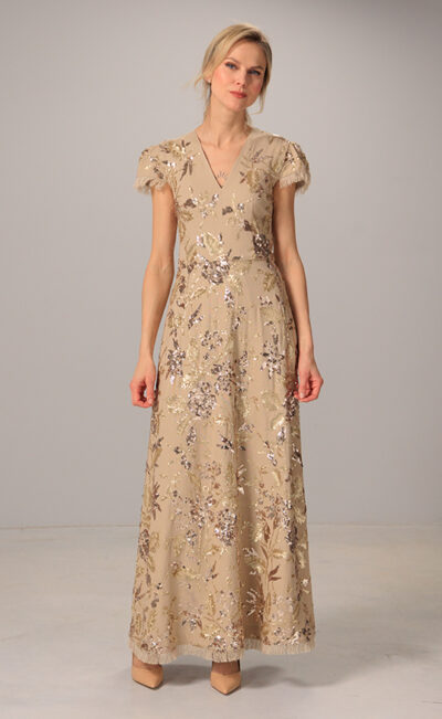 EXCLUSIVE BEIGE MAXI DRESS WITH SEQUINS