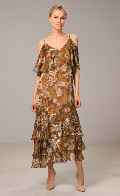 SILK BLEND PARTY DRESS LUCIA SEPTEMBER FLOWERS