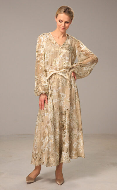 SILK BLEND MIDI DRESS ELIS DAWN FLOWERS
