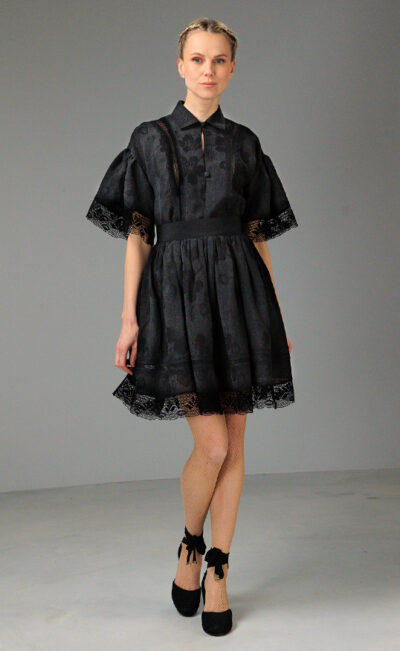 LINEN BLEND MINI DRESS DAHLIA BLACK