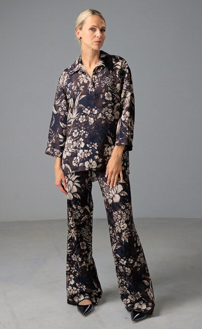 JACQUARD PANTS MILA DEEP PURPLE FLOWERS
