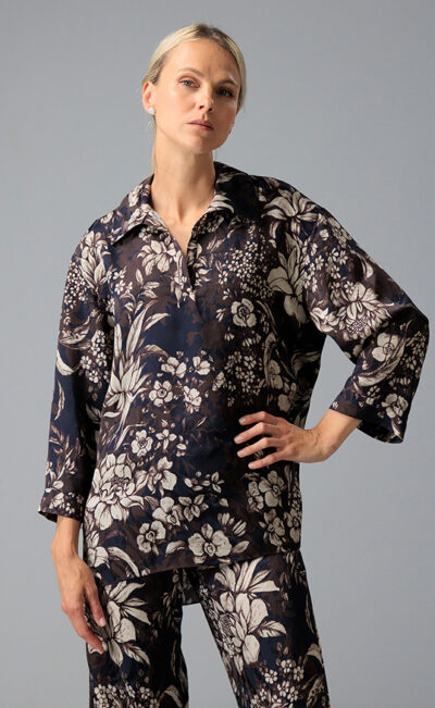 JACQUARD BLOUSE MANA DEEP PURPLE FLOWERS