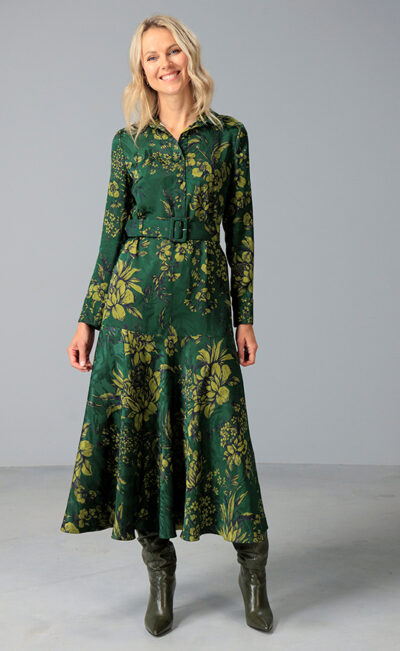 JACQUARD DRESS ANNE GREEN FLOWERS