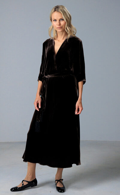 VELVET DRESS BRITTA DEEP BROWN