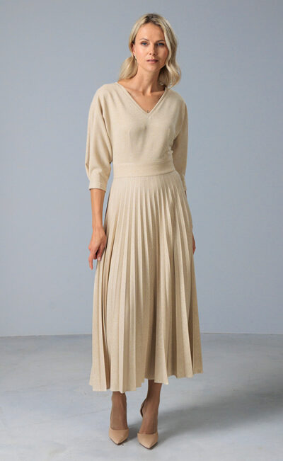 PLEATED MIDI DRESS MOONIKA BEIGE SPARKLE