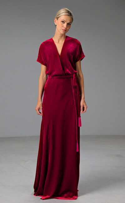 SILK VELVET MAXI DRESS ISADORA FUCHSIA