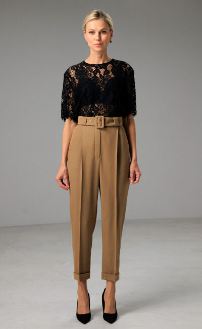 WOOL CADY PANTS LARA DARK CAMEL