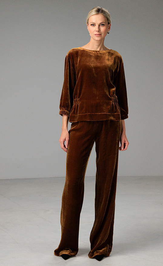 SILK VELVET PANTS IIRIS HONEY GOLD