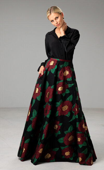 EXCLUSIVE WOOL COTTON MAXI SKIRT VIVIENNE FLOWERS