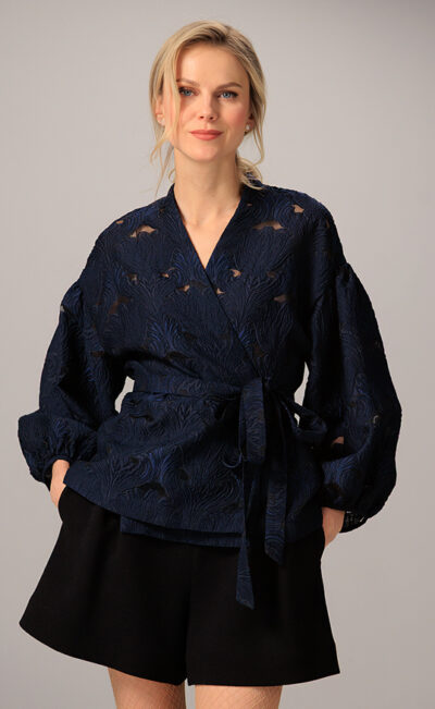 WOOL SILK BLEND JACKET VIVIENNE BLUE FLOWERS