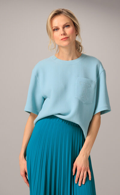 DOUBLE WOOL CREPE TOP KATI DUCK EGG BLUE