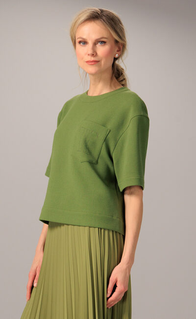 DOUBLE WOOL CREPE TOP GREEN