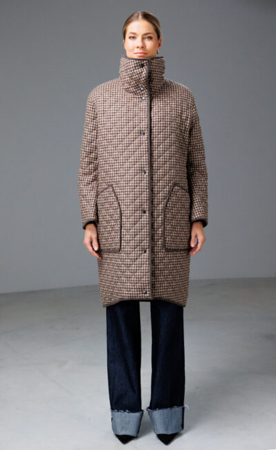PADDED WOOL COAT MARGOT BROWN PEPITA