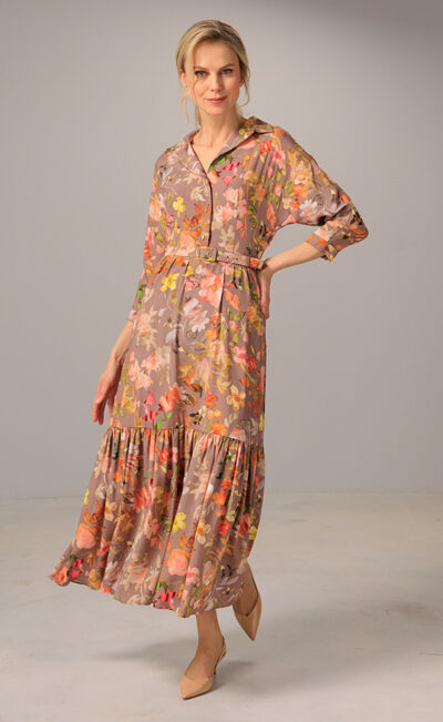 SILK MIDI DRESS JANE FLOWERS
