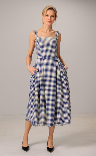 BOURRETTE SILK DRESS BERIT BLUE WHITE CHECKERED