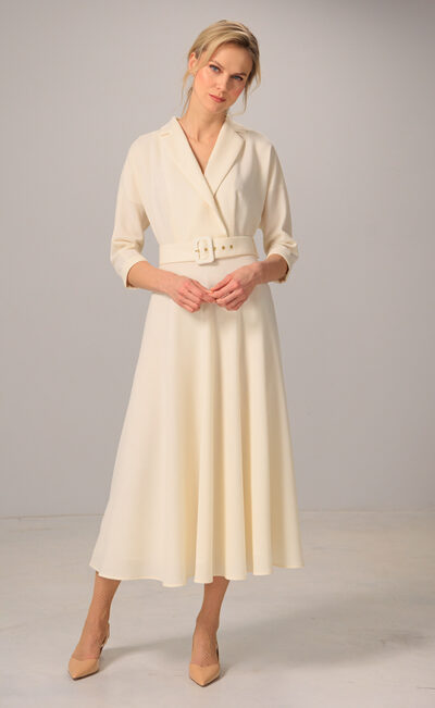 LIGHTWEIGHT WOOL CREPE DRESS VENICE NATURAL WHITE