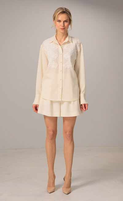 LIGHTWEIGHT WOOL CREPE SHIRT TIINA NATURAL WHITE