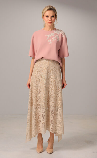 COTTON BLEND LACE SKIRT AMANDA BEIGE