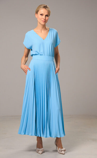 PLEATED MIDI DRESS AURELIA SKY BLUE