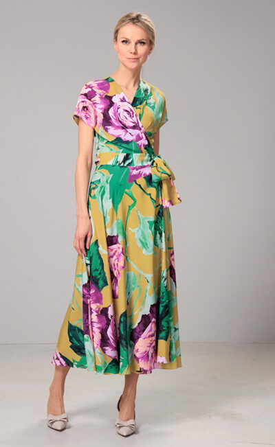 SILK WRAP MIDI DRESS ANGEELIKA FLOWERS