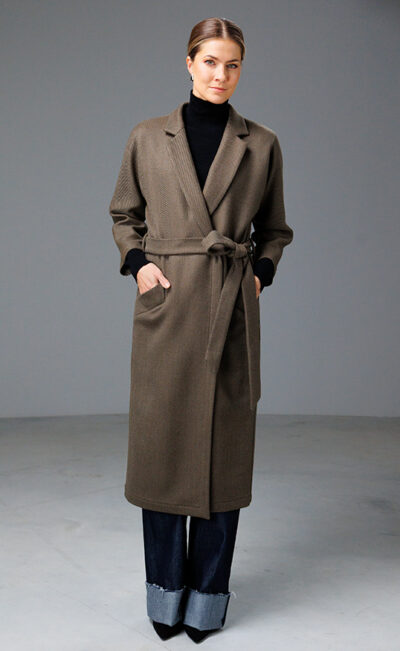 WOOL WRAP COAT LIISA BROWN STRIPED