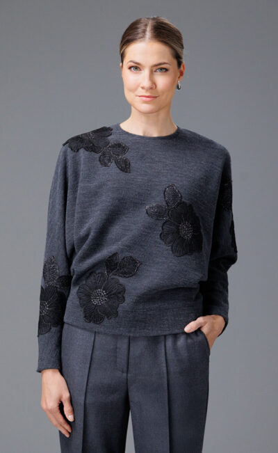 EMBROIDED WOOL SWEATER JENNY DARK GRAY