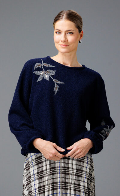 WOOL BOUCLÈ SWEATER LILLI NAVY EMBROIDED