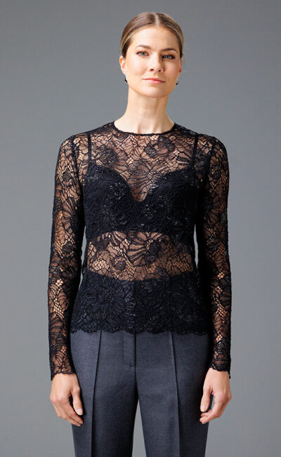 LACE TOP VIIVI BLACK METALIC
