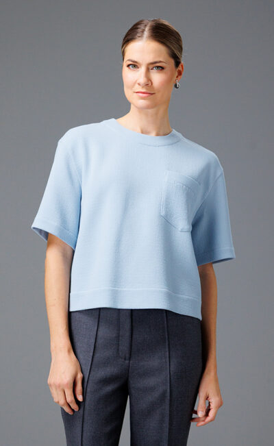DOUBLE WOOL CREPE TOP LIGHT BLUE